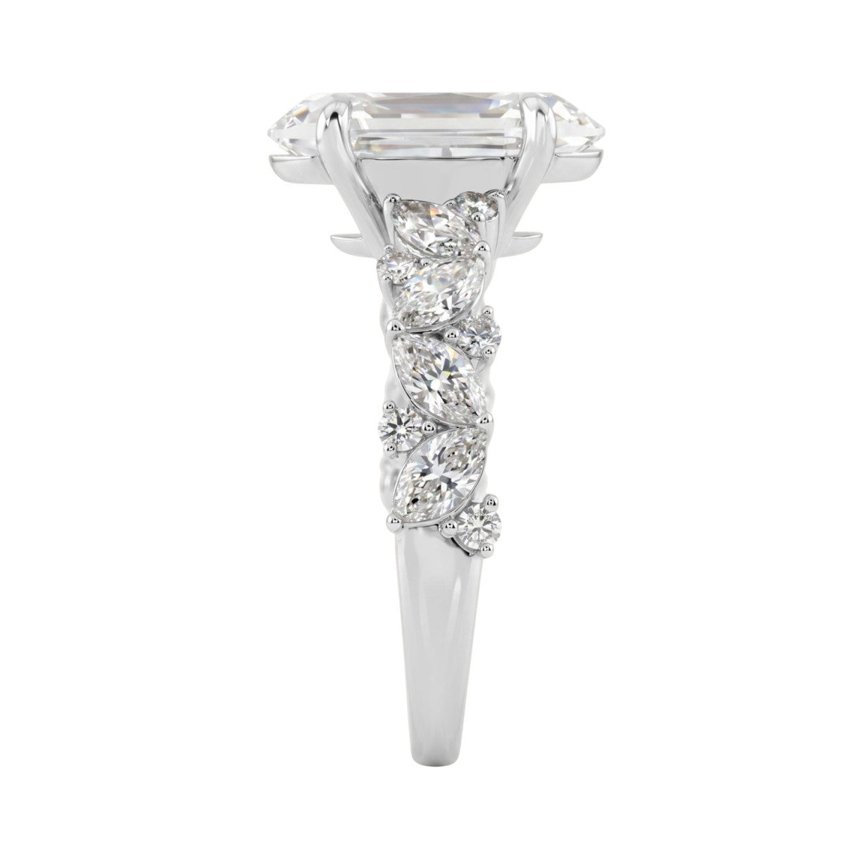14K White Gold 3.00Ct Diamond Engagement Ring For Women 2.00Ct Elongated Oval Center Stone With Marquise & Round Side Stones, Luxury Bridal Ring (Colo