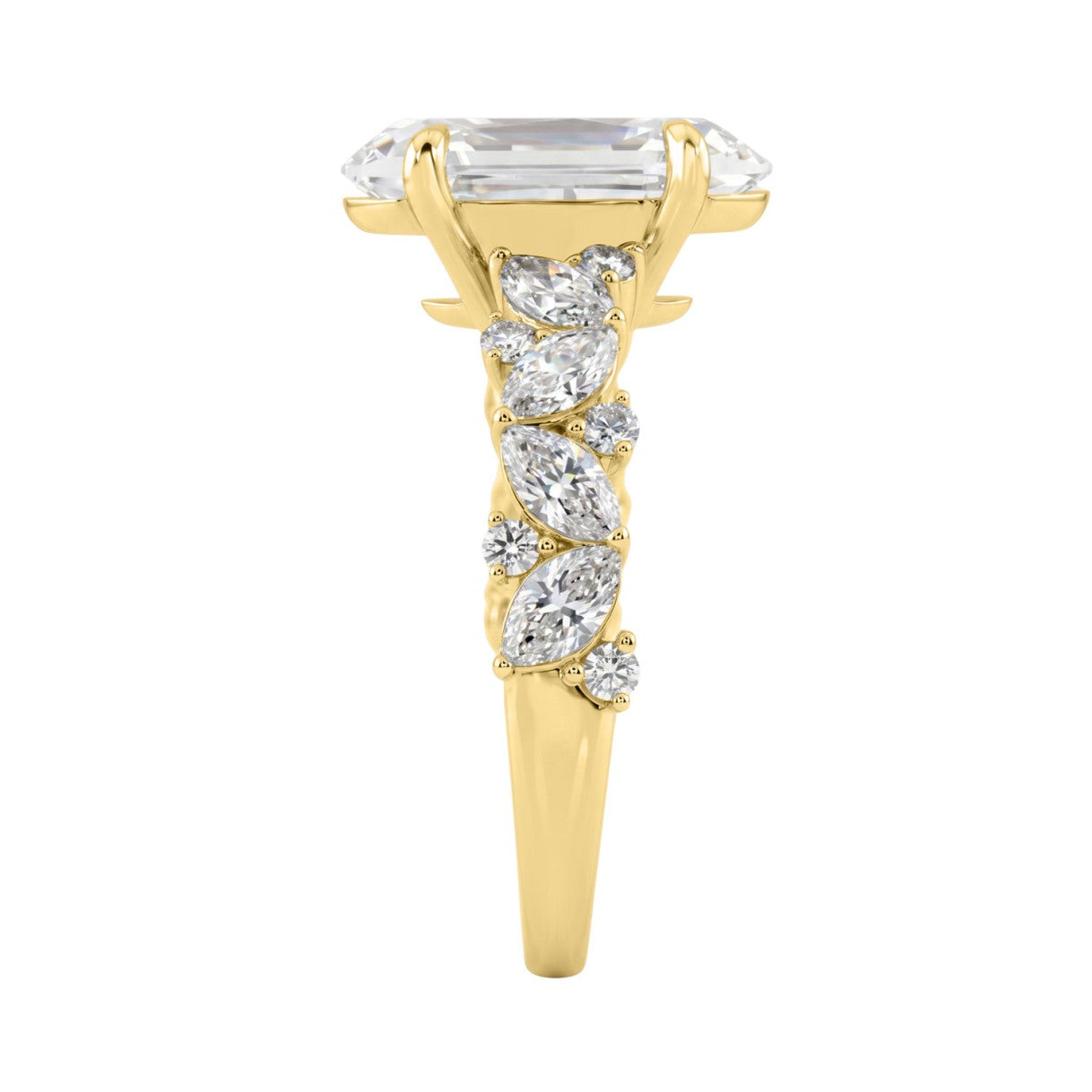 14K Yellow Gold 3.00Ct Diamond Engagement Ring For Women 2.00Ct Elongated Oval Center Stone With Marquise & Round Side Stones, Luxury Bridal Ring (Color F-G -Clarity Vs1/Vs2)