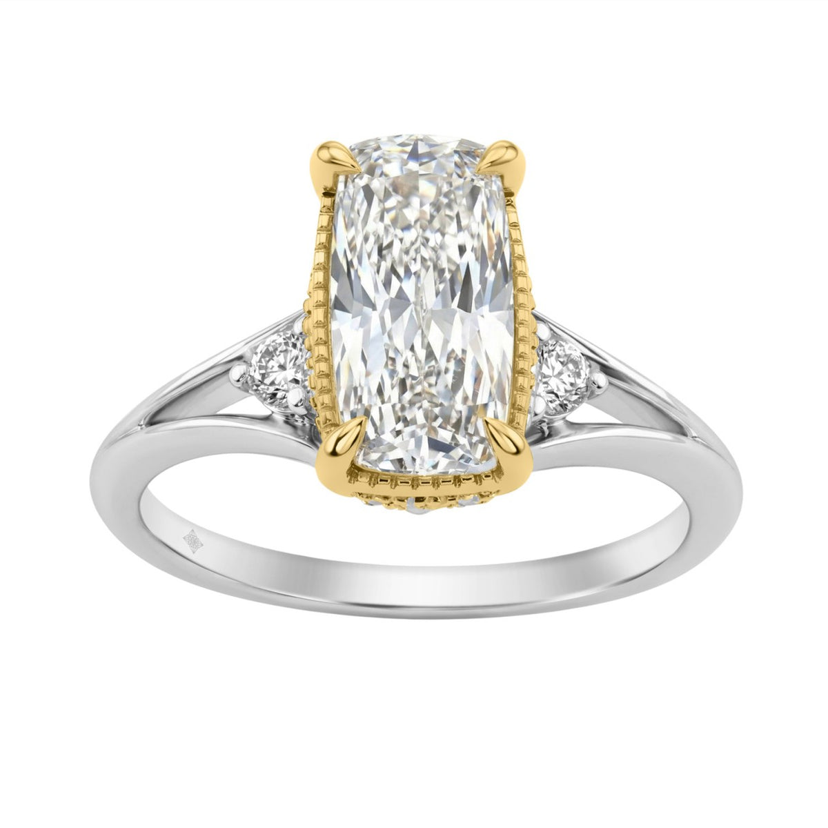 Luxury 14K White/Yellow Gold Diamond Engagement Ring 2 1/4Ct Elongated Cushion Center With Round Side Stones, Women Ring 2Ct Cushion Center Stone (Col
