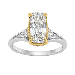 Luxury 14K White/Yellow Gold Diamond Engagement Ring 2 1/4Ct Elongated Cushion Center With Round Side Stones, Women Ring 2Ct Cushion Center Stone (Col