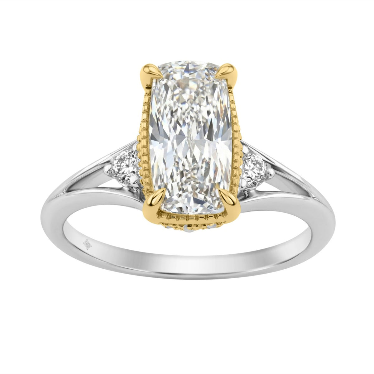 Luxury 14K White/Yellow Gold Diamond Engagement Ring 2 1/4Ct Elongated Cushion Center With Round Side Stones, Women Ring 2Ct Cushion Center Stone (Color F-G -Clarity Vs1/Vs2)
