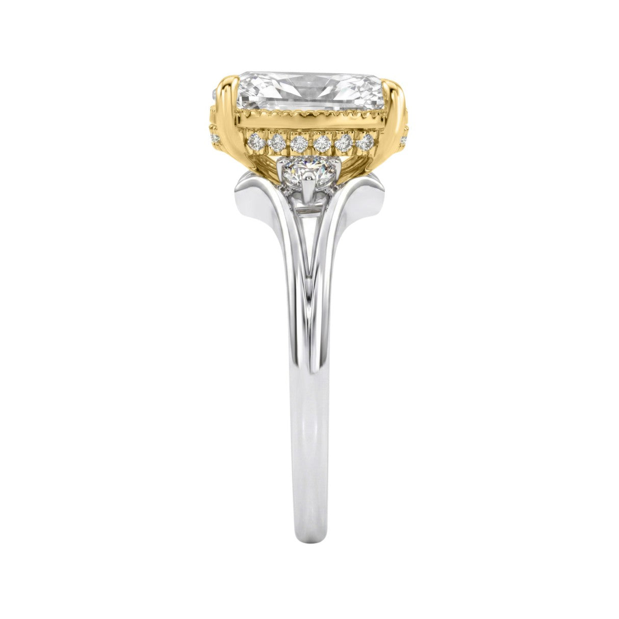 Luxury 14K White/Yellow Gold Diamond Engagement Ring 2 1/4Ct Elongated Cushion Center With Round Side Stones, Women Ring 2Ct Cushion Center Stone (Col