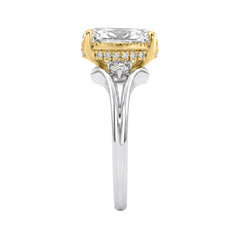 Luxury 14K White/Yellow Gold Diamond Engagement Ring 2 1/4Ct Elongated Cushion Center With Round Side Stones, Women Ring 2Ct Cushion Center Stone (Col