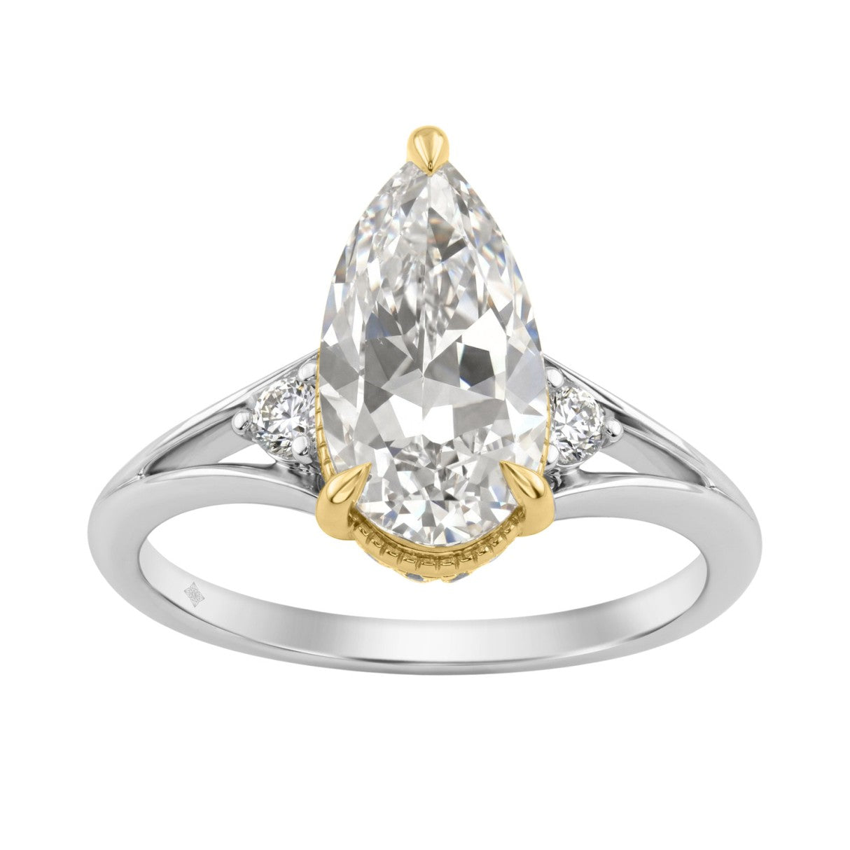 Elegance14K White/Yellow Gold Diamond Engagement Ring 2 1/4Ct Elongated Pear Center With Round Side Stones, Women Ring 2Ct Pear Center Stone (Color F-G -Clarity Vs1/Vs2)