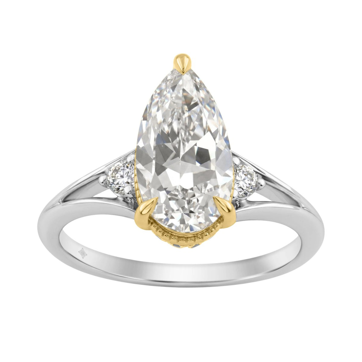 Elegance14K White/Yellow Gold Diamond Engagement Ring 2 1/4Ct Elongated Pear Center With Round Side Stones, Women Ring 2Ct Pear Center Stone (Color F-G -Clarity Vs1/Vs2)