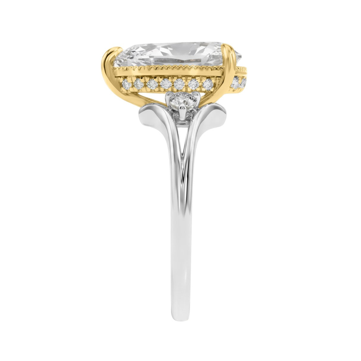 Elegance14K White/Yellow Gold Diamond Engagement Ring 2 1/4Ct Elongated Pear Center With Round Side Stones, Women Ring 2Ct Pear Center Stone (Color F-G -Clarity Vs1/Vs2)