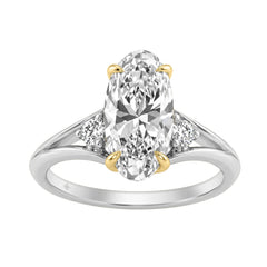 Elegance14K White/Yellow Gold Diamond Engagement Ring 2 1/4Ct Elongated Oval Center With Round Side Stones, Women Ring 2Ct  ELONGATED Oval Center Ston