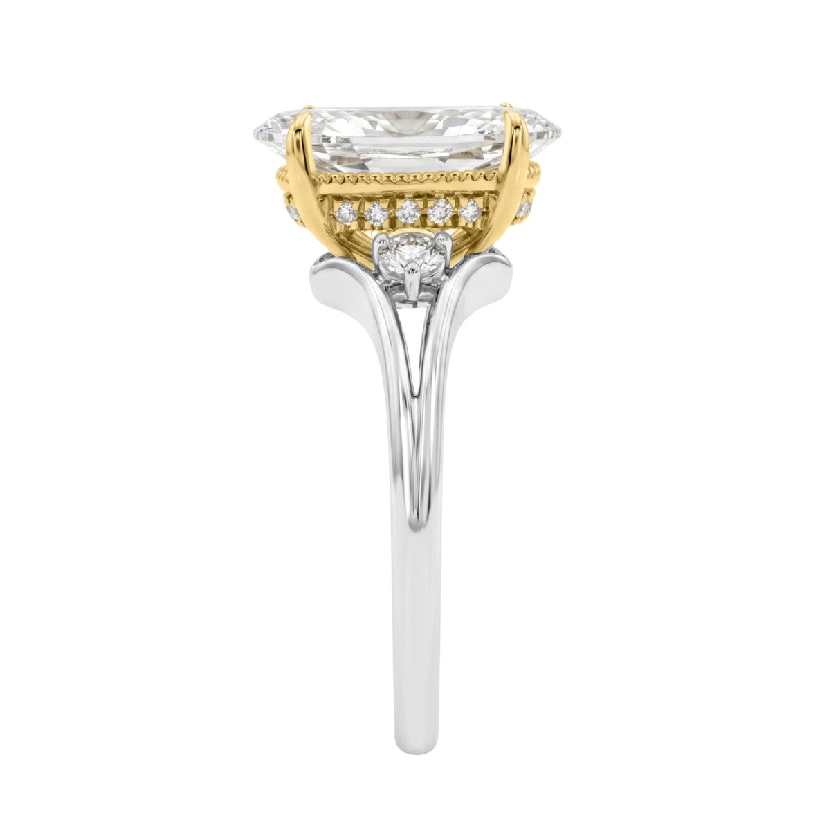 Elegance14K White/Yellow Gold Diamond Engagement Ring 2 1/4Ct Elongated Oval Center With Round Side Stones, Women Ring 2Ct  ELONGATED Oval Center Ston