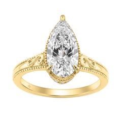 Luxury 14K Yellow Gold 2 1/6Ct Elongated Pear-Shaped Diamond Hidden Halo Ladies Engagement Ring With Round Diamonds 2Ct Pear Center Stone (Color F-G -Clarity Vs1/Vs2)