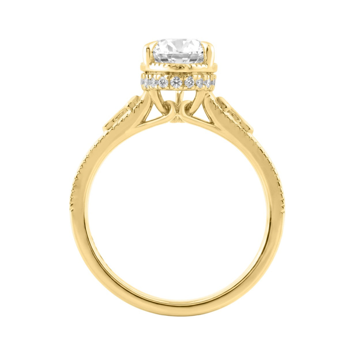Luxury 14K Yellow Gold 2 1/6Ct Elongated Pear-Shaped Diamond Hidden Halo Ladies Engagement Ring With Round Diamonds 2Ct Pear Center Stone (Color F-G -Clarity Vs1/Vs2)