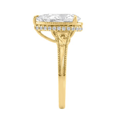 Luxury 14K Yellow Gold 2 1/6Ct Elongated Pear-Shaped Diamond Hidden Halo Ladies Engagement Ring With Round Diamonds 2Ct Pear Center Stone (Color F-G -Clarity Vs1/Vs2)