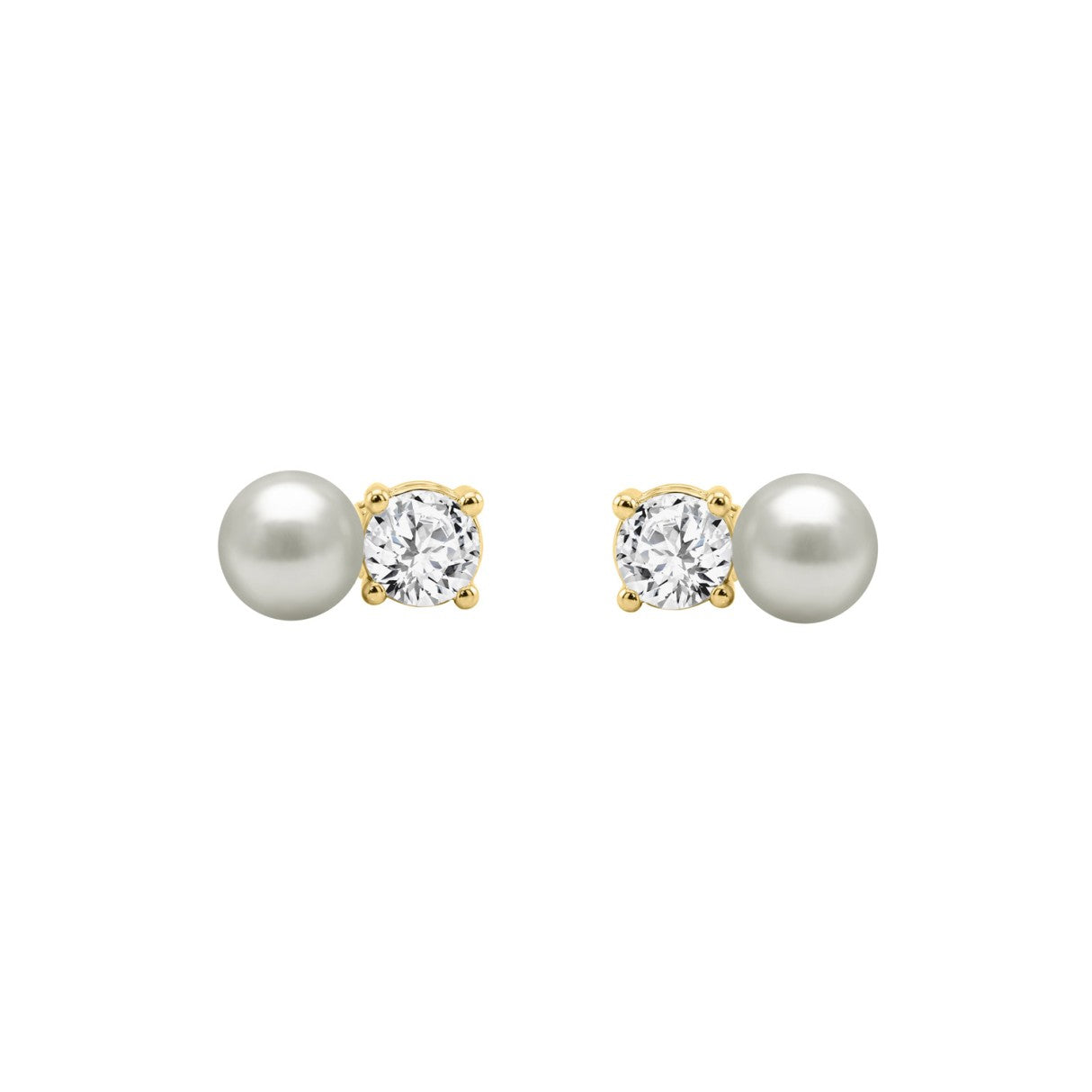 LADIES FASHION  EARRINGS 1/4CT ROUND DIAMOND & PEARL 10K YELLOW GOLD  (COLOR F-G  CLARITY VS1/VS2)