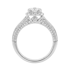 14K White Gold 3.00 Ct Diamond Halo Engagement Ring For Women Elongated 2Ct Cushion Cut Center Stone With Round & Baguette Side Stones, Luxury Bridal