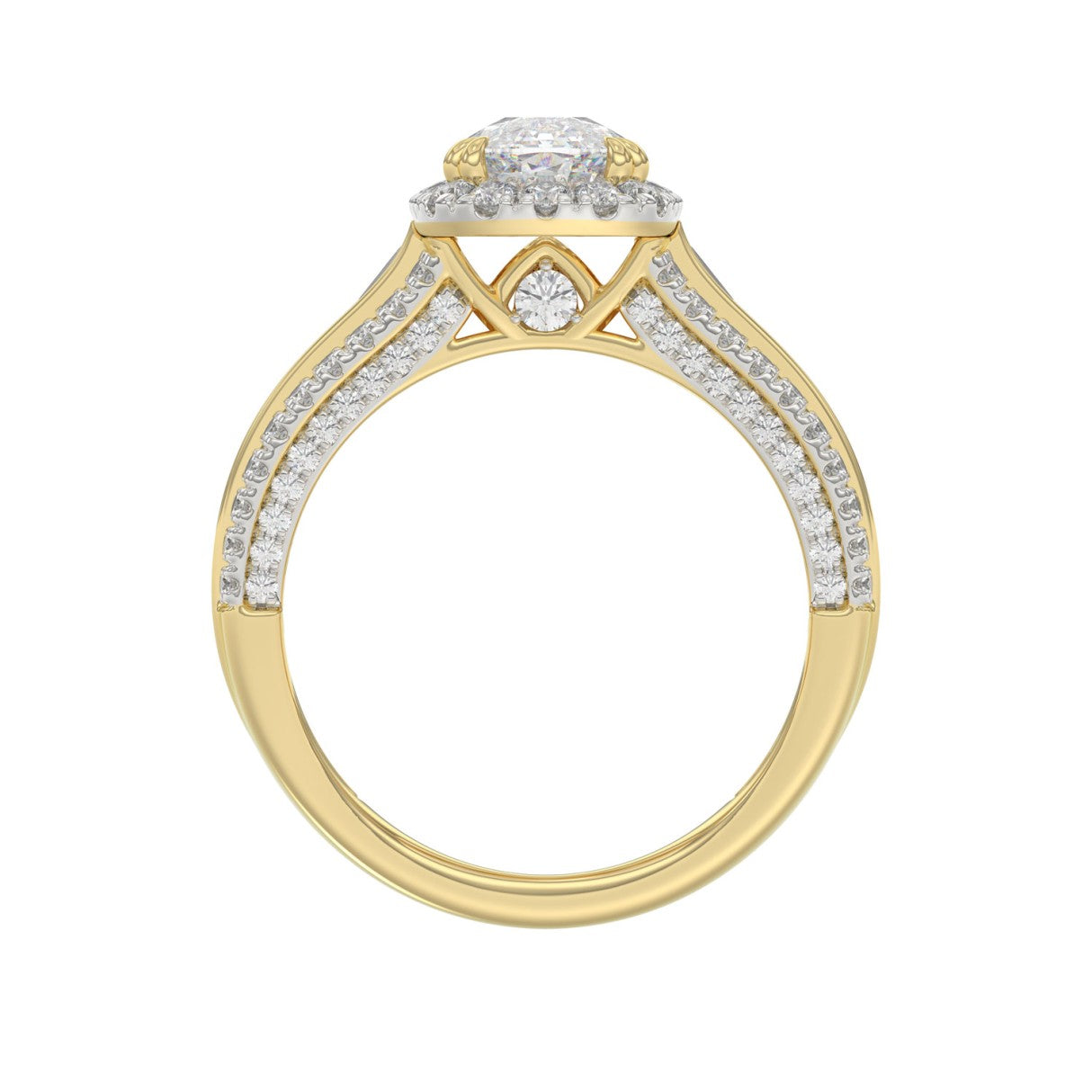 14K Yellow Gold 3.00 Ct Diamond Halo Engagement Ring For Women Elongated 2Ct Cushion Cut Center Stone With Round & Baguette Side Stones, Luxury Bridal Ring (Color F-G -Clarity Vs1/Vs2)