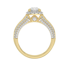 14K Yellow Gold 3.00 Ct Diamond Halo Engagement Ring For Women Elongated 2Ct Cushion Cut Center Stone With Round & Baguette Side Stones, Luxury Bridal Ring (Color F-G -Clarity Vs1/Vs2)