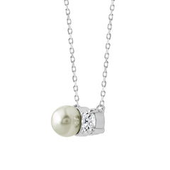10K White Gold Pearl &amp; 1/4Ct Round Diamond Ladies Necklace  Elegant Fine Fashion Jewelry Gift For Women (Color F-G Clarity Vs1/Vs2)