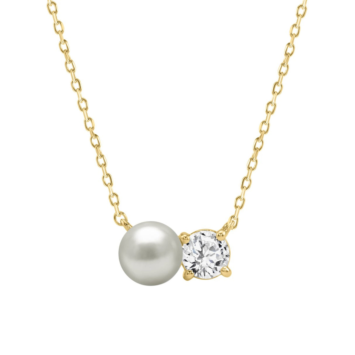 10K Yellow Gold Toi Et Moi Necklace With 1/4Ct Round Diamond & Pearl  Elegant Two Stone Necklace For Her (Color F-G -Clarity Vs1/Vs2)