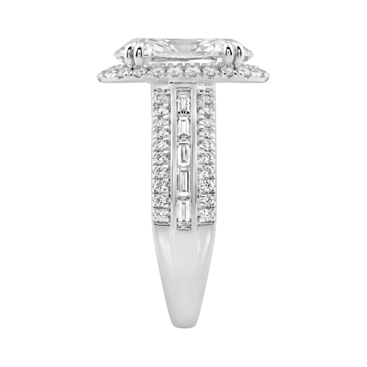 14K White Gold 3.00 Ct Diamond Halo Engagement Ring For Women Elongated 2Ct Oval Cut Center Stone With Round & Baguette Side Stones, Luxury Bridal Ring (Color F-G -Clarity Vs1/Vs2)