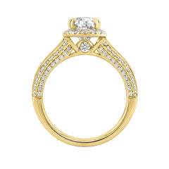 14K Yellow Gold 3.00 Ct Diamond Halo Engagement Ring For Women Elongated 2Ct Oval Cut Center Stone With Round & Baguette Side Stones, Luxury Bridal Ri