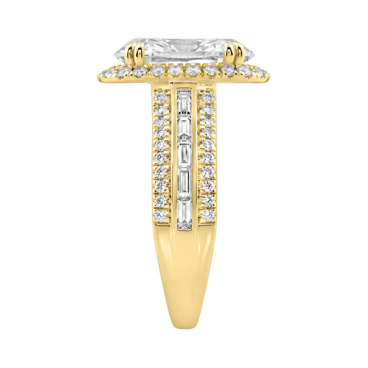 14K Yellow Gold 3.00 Ct Diamond Halo Engagement Ring For Women Elongated 2Ct Oval Cut Center Stone With Round & Baguette Side Stones, Luxury Bridal Ri