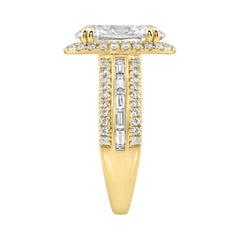 14K Yellow Gold 3.00 Ct Diamond Halo Engagement Ring For Women Elongated 2Ct Oval Cut Center Stone With Round & Baguette Side Stones, Luxury Bridal Ri