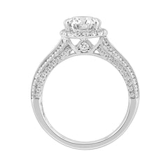 14K White Gold 3.00 Ct Diamond Halo Engagement Ring For Women Elongated 2Ct Pear Cut Center Stone With Round & Baguette Side Stones, Luxury Bridal Rin