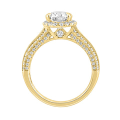 14K Yellow Gold 3.00 Ct Diamond Halo Engagement Ring For Women Elongated 2Ct Pear Cut Center Stone With Round & Baguette Side Stones, Luxury Bridal Ring (Color F-G -Clarity Vs1/Vs2)