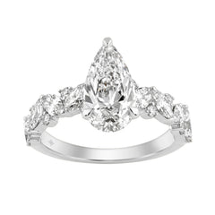 14K White Gold 3.00 Ct Diamond Halo Engagement Ring For Women Elongated 2Ct Pear Cut Center Stone With Round &amp; Marquise Side Stones, Luxury Bridal