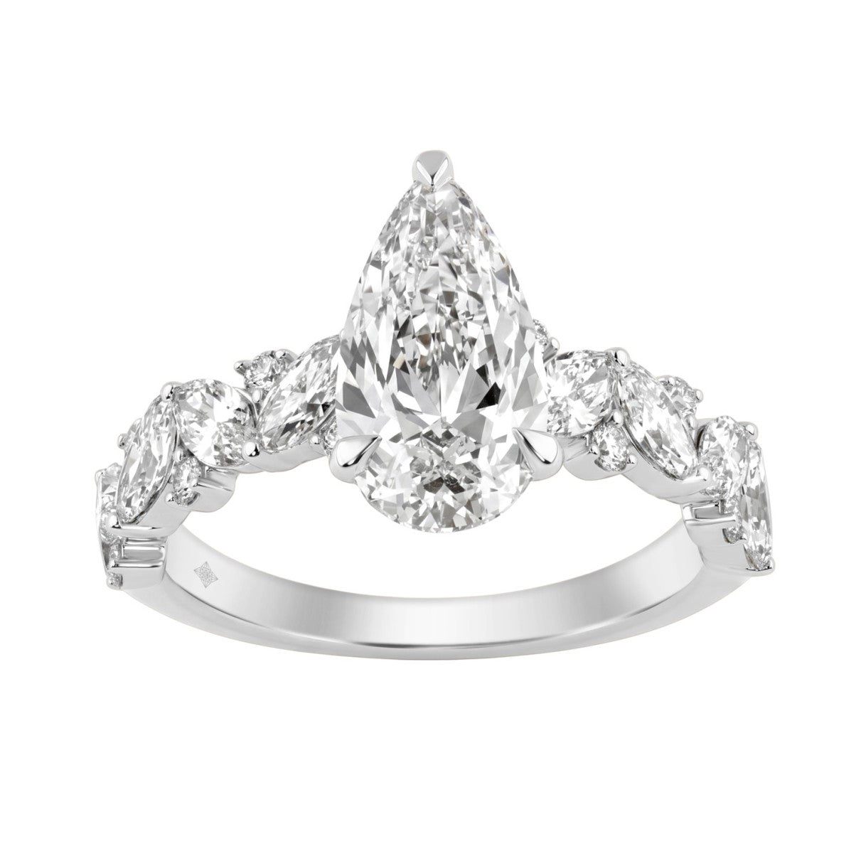 14K White Gold 3.00 Ct Diamond Halo Engagement Ring For Women Elongated 2Ct Pear Cut Center Stone With Round &amp; Marquise Side Stones, Luxury Bridal Ring (Color F-G -Clarity Vs1/Vs2)
