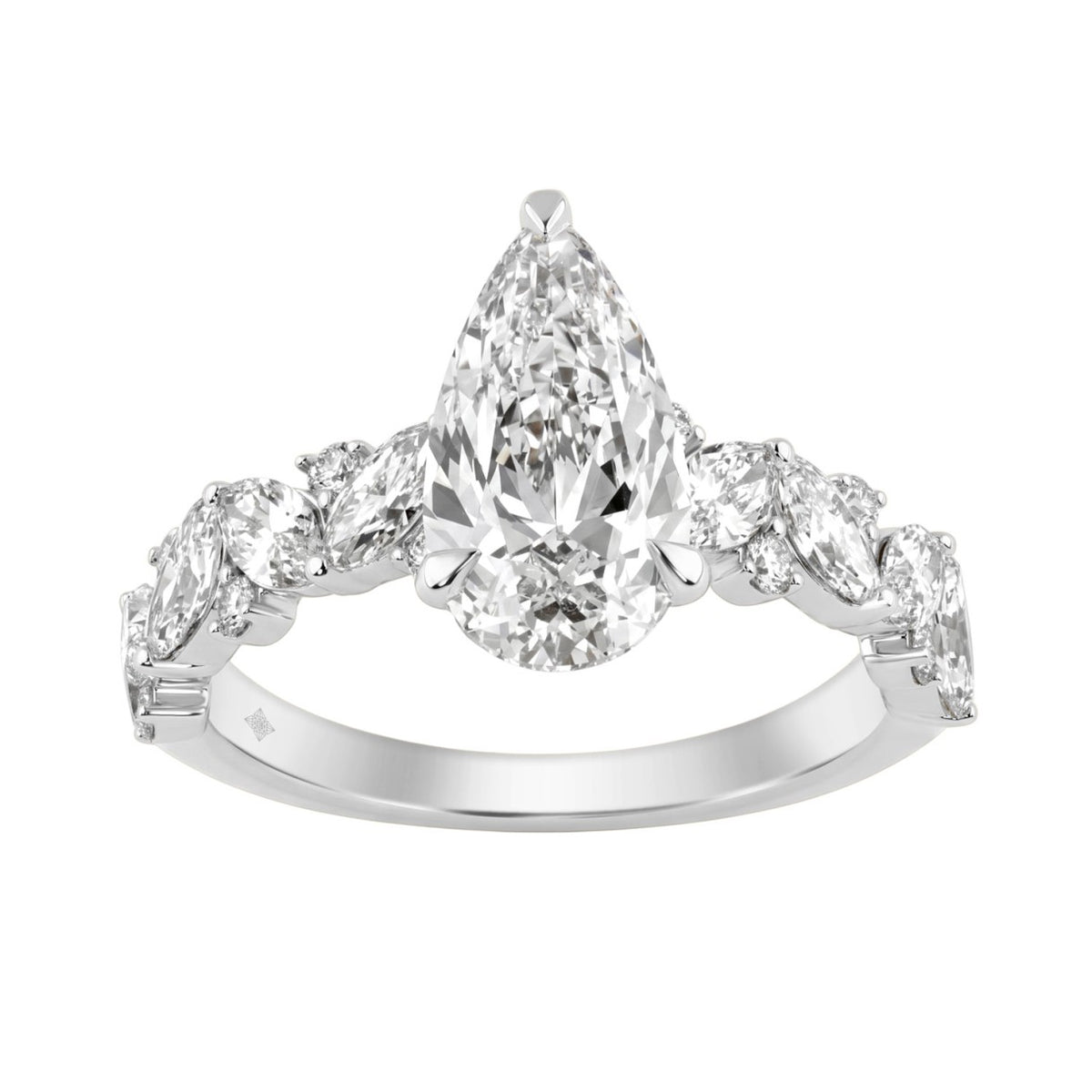 14K White Gold 3.00 Ct Diamond Halo Engagement Ring For Women Elongated 2Ct Pear Cut Center Stone With Round &amp; Marquise Side Stones, Luxury Bridal Ring (Color F-G -Clarity Vs1/Vs2)