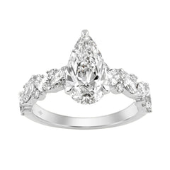 14K White Gold 3.00 Ct Diamond Halo Engagement Ring For Women Elongated 2Ct Pear Cut Center Stone With Round &amp; Marquise Side Stones, Luxury Bridal Ring (Color F-G -Clarity Vs1/Vs2)