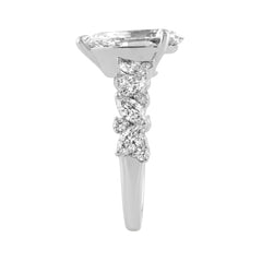 14K White Gold 3.00 Ct Diamond Halo Engagement Ring For Women Elongated 2Ct Pear Cut Center Stone With Round &amp; Marquise Side Stones, Luxury Bridal