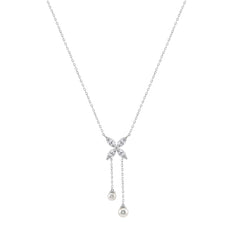 Elegant 10K White Gold Marquise Diamond 3/4Ct & Pearl Butterfly Drop Necklace Fine Jewelry Gift For Her (Color F-G Clarity Vs1/Vs2)