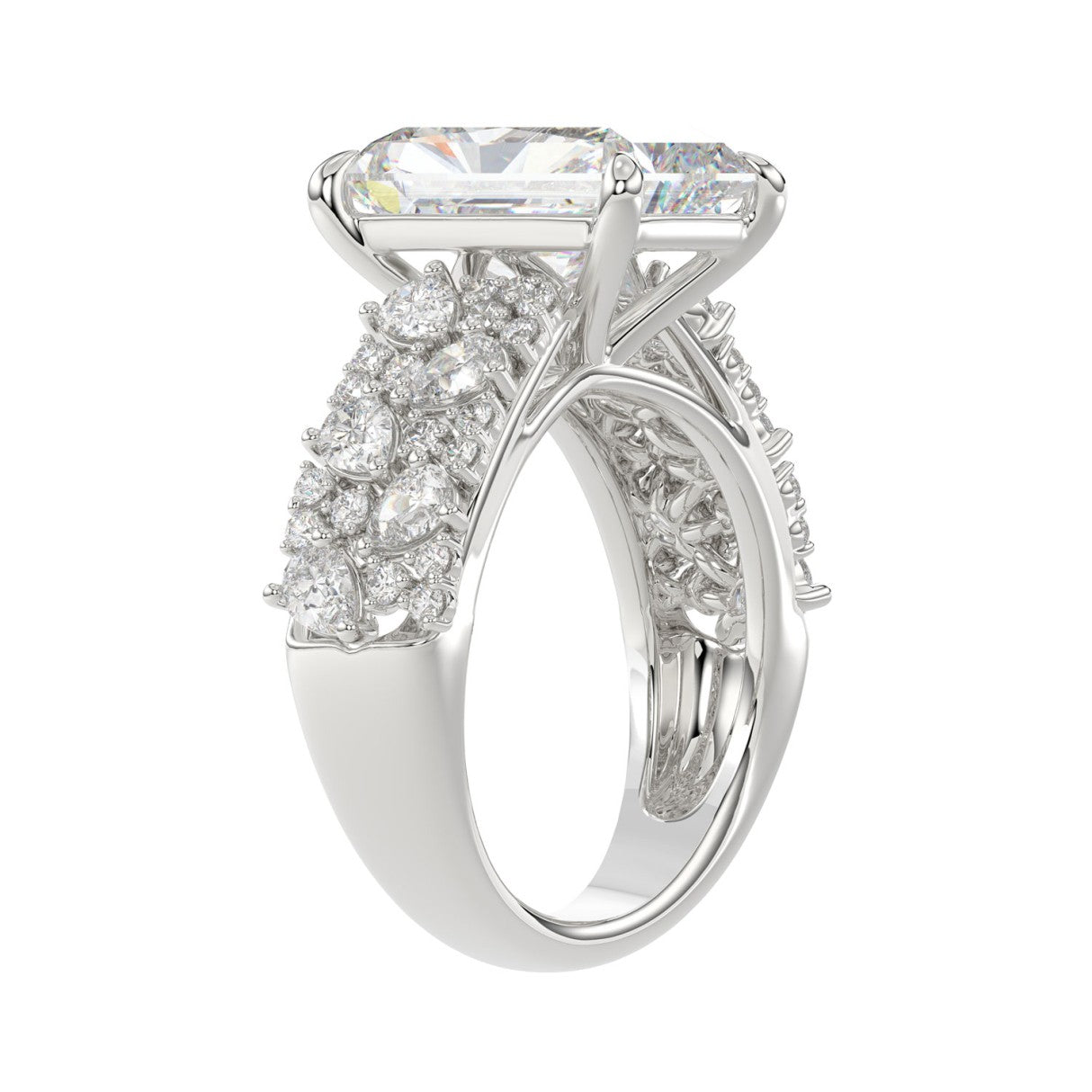 Luxury 14K White Gold Diamond Ring 6 1/4Ct Radiant Center Stone With Pear &amp; Round Diamonds, Women Fashion Engagement Ring (Color F-G -Clarity Vs1/Vs2)