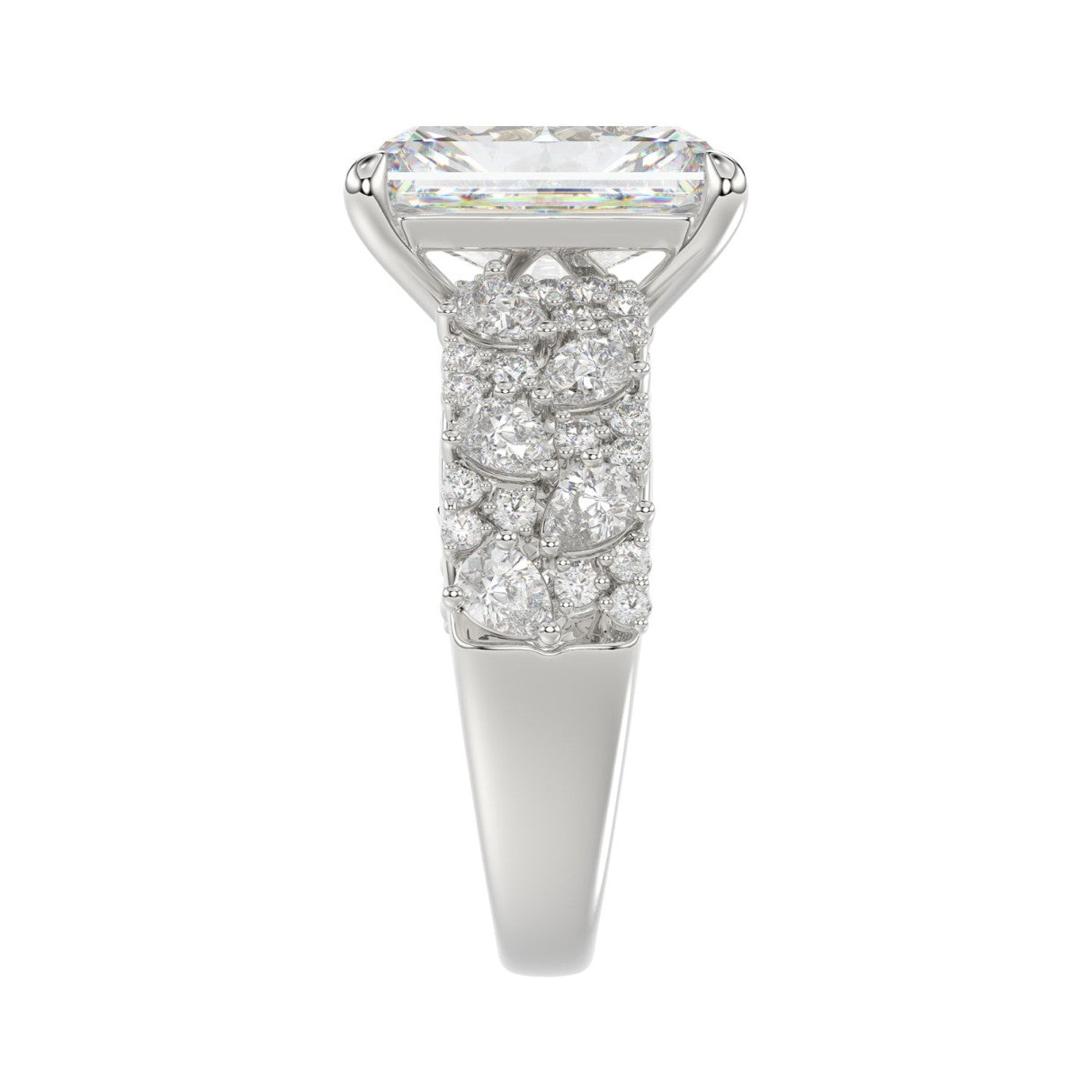 Luxury 14K White Gold Diamond Ring 6 1/4Ct Radiant Center Stone With Pear &amp; Round Diamonds, Women Fashion Engagement Ring (Color F-G -Clarity Vs1/Vs2)