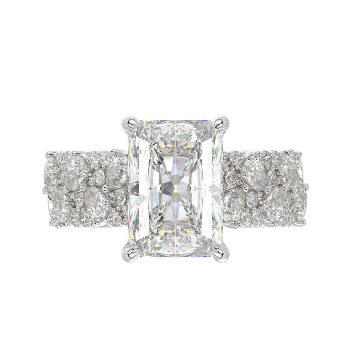 Luxury 14K White Gold Diamond Ring 6 1/4Ct Radiant Center Stone With Pear &amp; Round Diamonds, Women Fashion Engagement Ring (Color F-G -Clarity Vs1/Vs2)