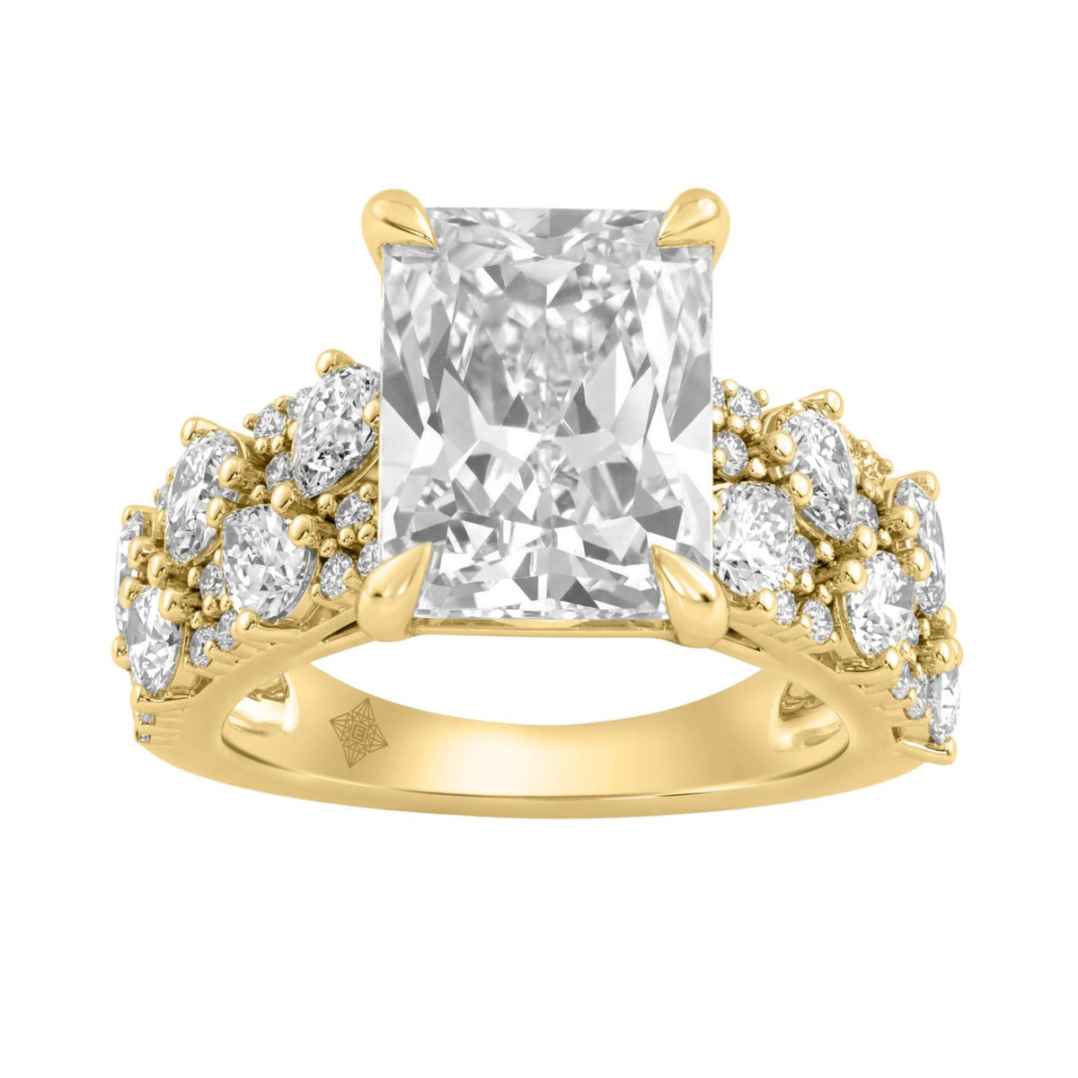 Luxury 14K Yellow Gold Diamond Ring 6 1/4Ct Radiant Center Stone With Pear & Round Diamonds, Women Fashion Engagement Ring (Color F-G -Clarity Vs1/Vs2
