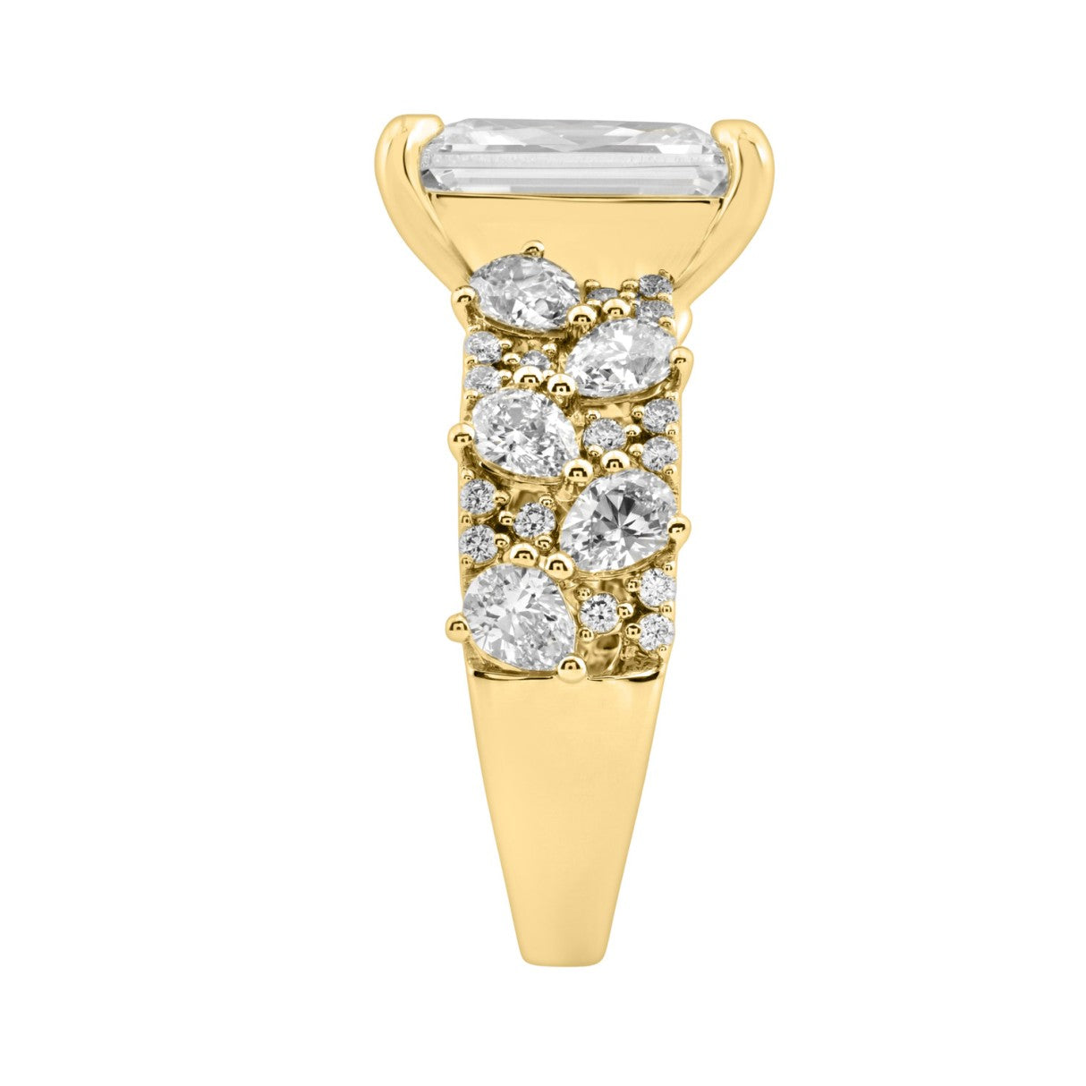 Luxury 14K Yellow Gold Diamond Ring 6 1/4Ct Radiant Center Stone With Pear & Round Diamonds, Women Fashion Engagement Ring (Color F-G -Clarity Vs1/Vs2