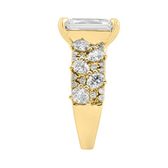 Luxury 14K Yellow Gold Diamond Ring 6 1/4Ct Radiant Center Stone With Pear & Round Diamonds, Women Fashion Engagement Ring (Color F-G -Clarity Vs1/Vs2