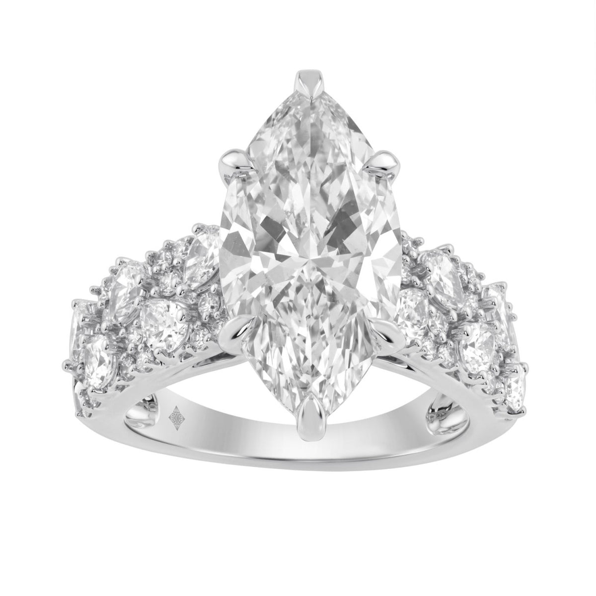 Luxury 14K White Gold Diamond Ring 6 1/4Ct Marquise Center Stone With Pear &amp; Round Diamonds, Women Fashion Engagement Ring (Color F-G -Clarity Vs1