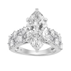 Luxury 14K White Gold Diamond Ring 6 1/4Ct Marquise Center Stone With Pear &amp; Round Diamonds, Women Fashion Engagement Ring (Color F-G -Clarity Vs1/Vs2)
