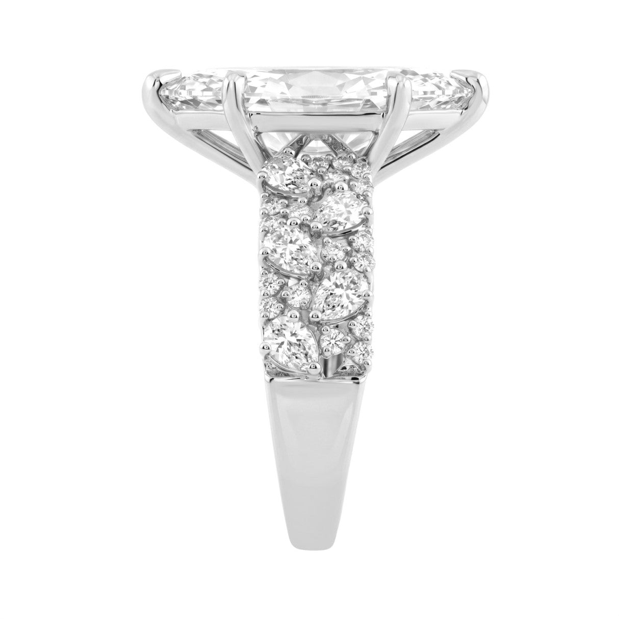 Luxury 14K White Gold Diamond Ring 6 1/4Ct Marquise Center Stone With Pear &amp; Round Diamonds, Women Fashion Engagement Ring (Color F-G -Clarity Vs1