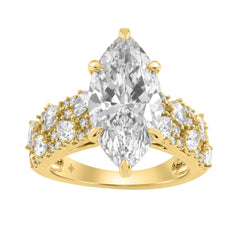 Luxury 14K Yellow Gold Diamond Ring 6 1/4Ct Marquise Center Stone With Pear &amp; Round Diamonds, Women Fashion Engagement Ring (Color F-G -Clarity Vs