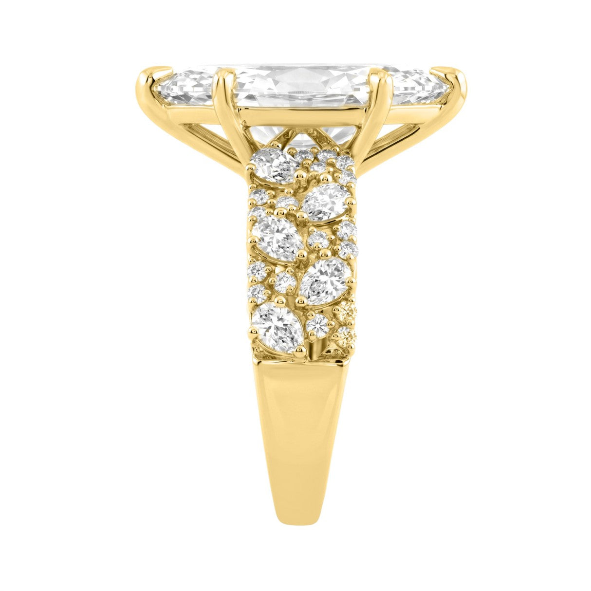 Luxury 14K Yellow Gold Diamond Ring 6 1/4Ct Marquise Center Stone With Pear &amp; Round Diamonds, Women Fashion Engagement Ring (Color F-G -Clarity Vs