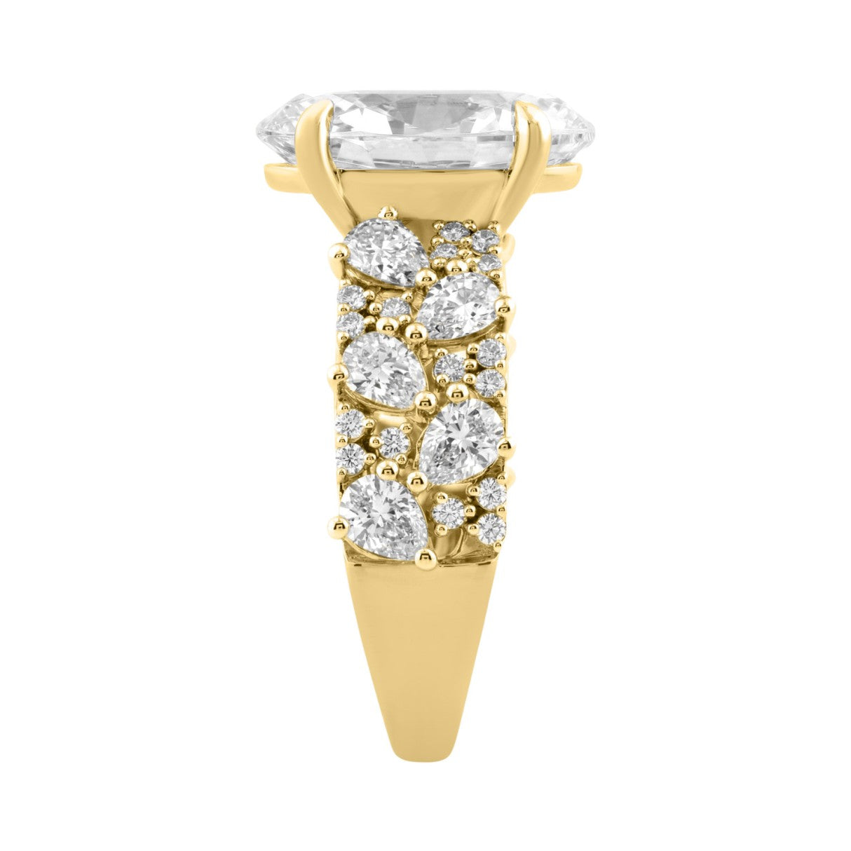 14K Yellow Gold 6 1/4Ct Diamond Engagement Ring For Women 5Ct Oval Center Stone With Pear,& Round Side Stones, Luxury Bridal Ring (Color F-G -Clarity