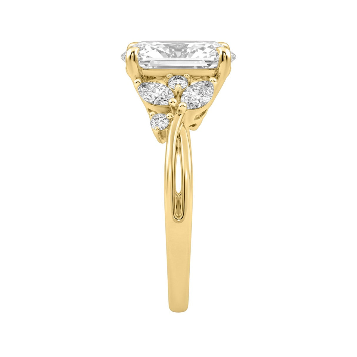 14K Yellow Gold 3 1/2Ct Lab-Grown Diamond Engagement Ring For Women 3Ct Oval Center With Marquise & Round Side Stones, Elegant Bridal Ring (Color F-G