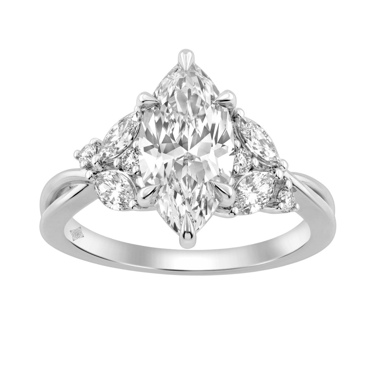 14K White Gold 3 1/2Ct Lab-Grown Diamond Engagement Ring For Women 3Ct Marquise Center With Round Side Stones, Elegant Fashion Bridal Ring (Color F-G