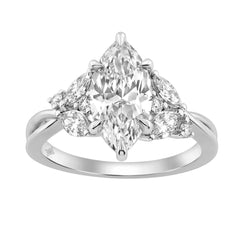 14K White Gold 3 1/2Ct Lab-Grown Diamond Engagement Ring For Women 3Ct Marquise Center With Round Side Stones, Elegant Fashion Bridal Ring (Color F-G