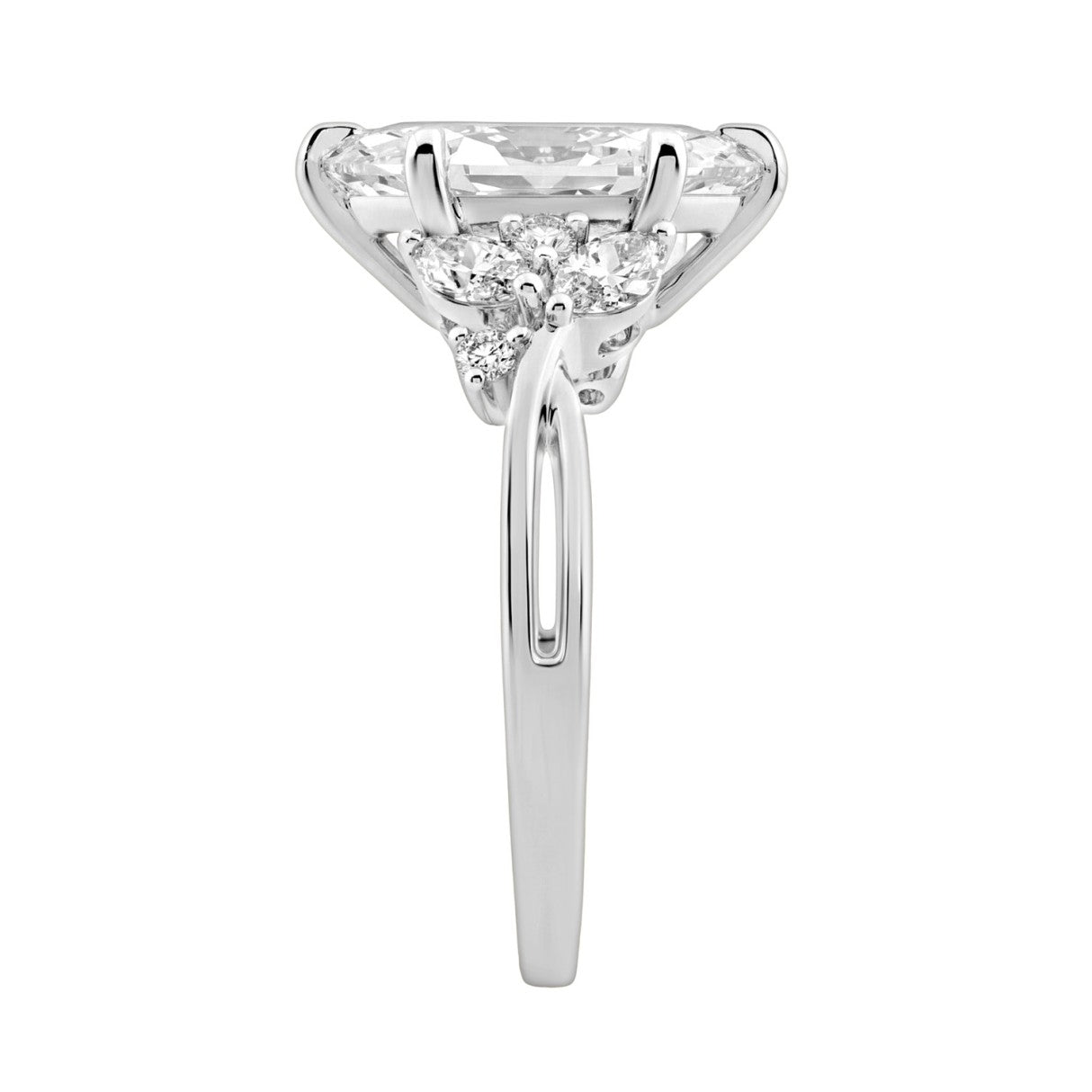 14K White Gold 3 1/2Ct Lab-Grown Diamond Engagement Ring For Women 3Ct Marquise Center With Round Side Stones, Elegant Fashion Bridal Ring (Color F-G