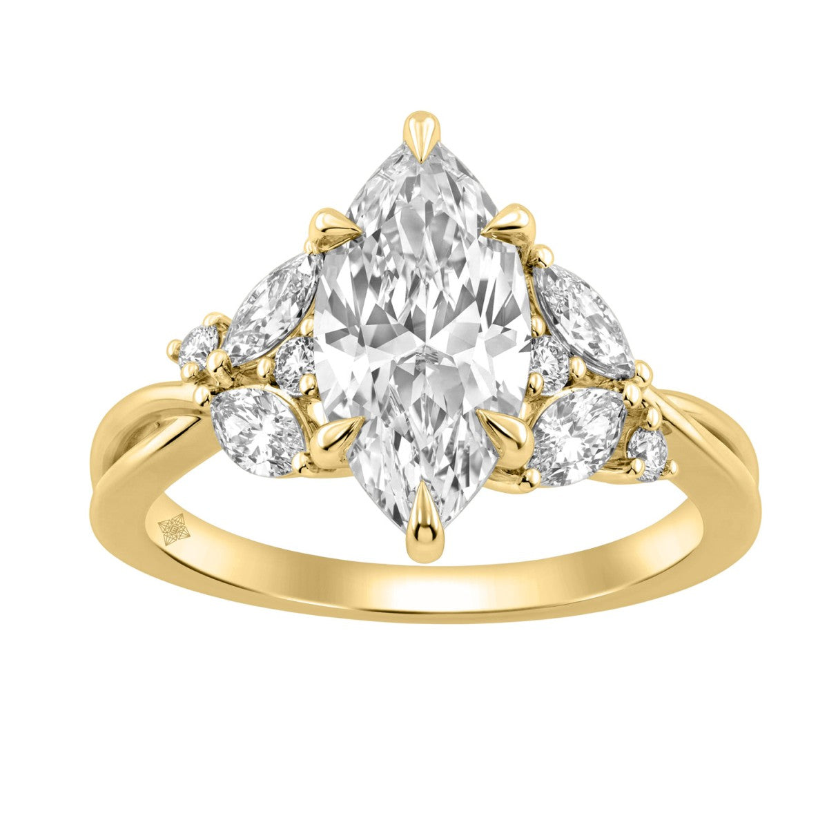 14K Yellow Gold 3 1/2Ct Lab-Grown Diamond Engagement Ring For Women 3Ct Marquise Center With Round Side Stones, Elegant Fashion Bridal Ring (Color F-G -Clarity Vs1/Vs2)